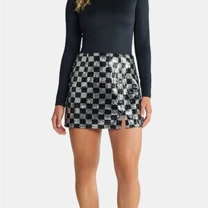 Madden NYC Glamorous sequin Black and Silver Checkered Mini Skirt